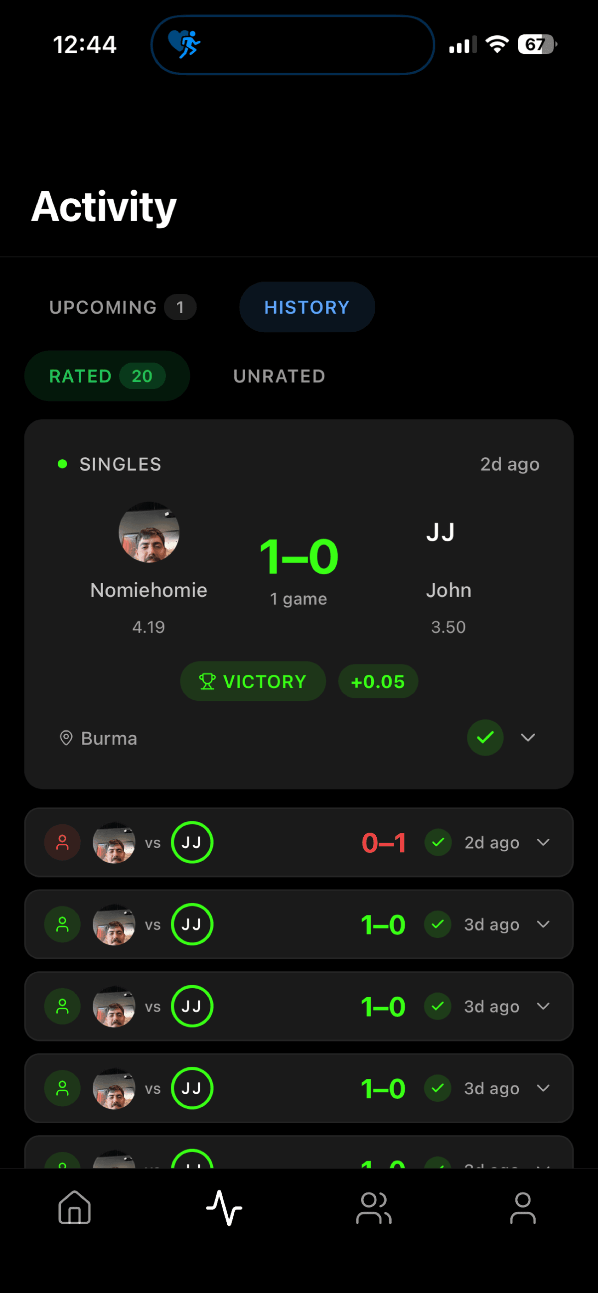 Rating system screen